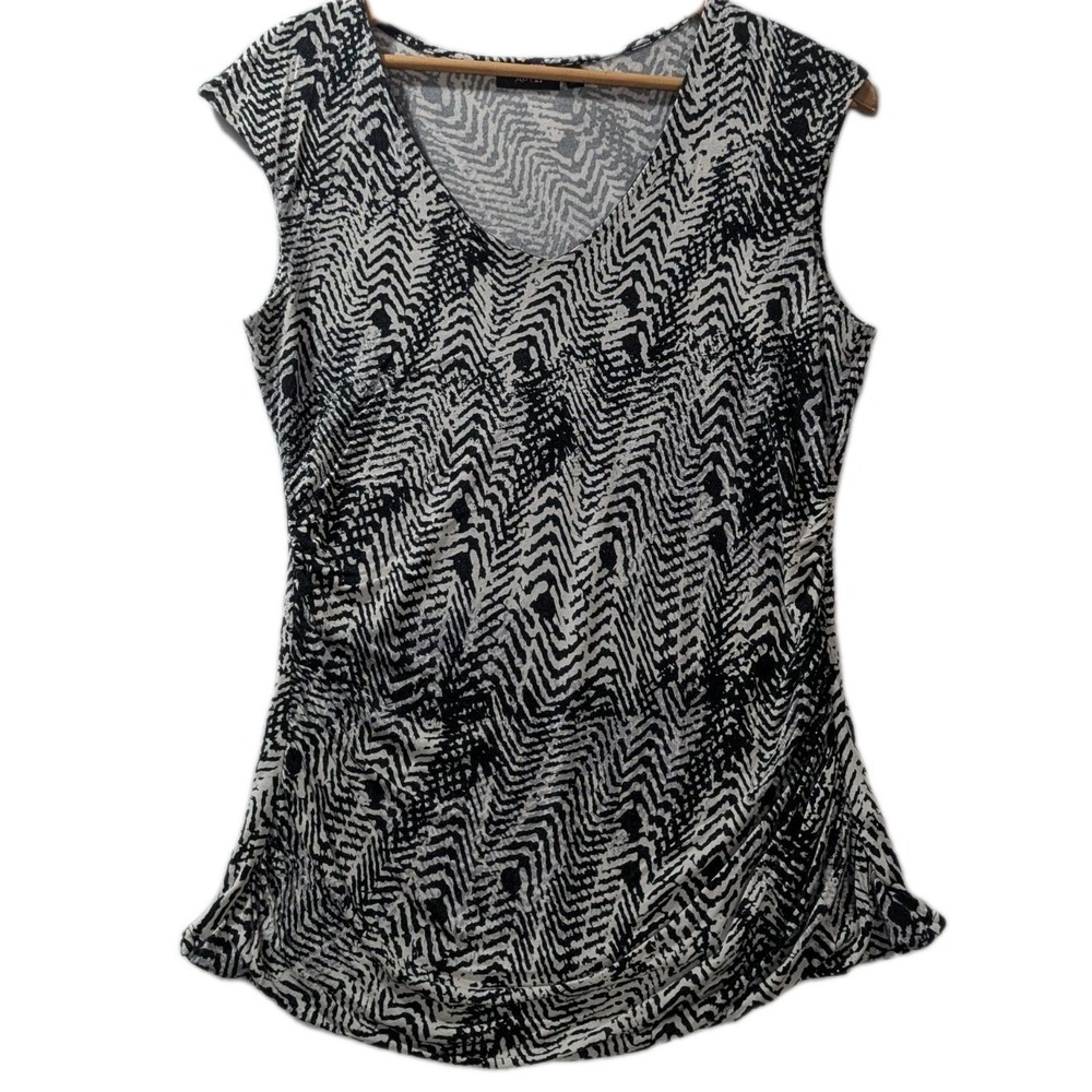 Apt 9 Womens Large Black White Abstract‎ Print Sleeveless Blouse Rayon Spandex